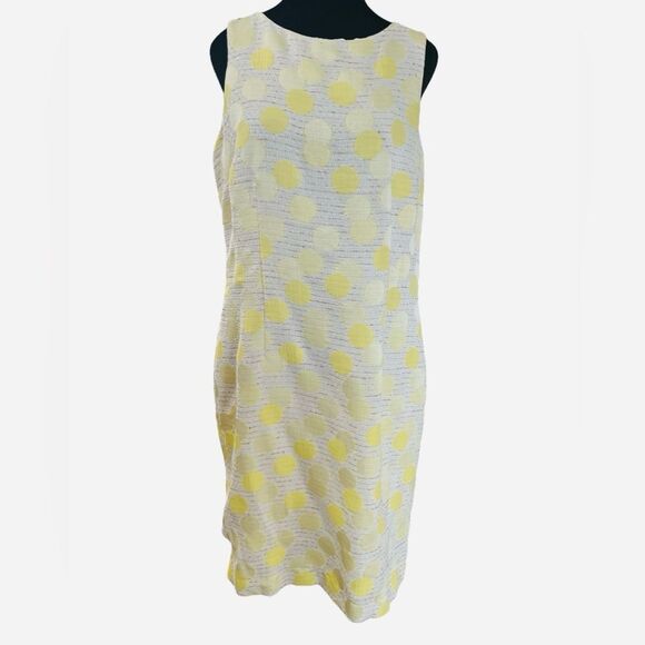 Ann Taylor Retro Mod Tweed Dress Size 12 Yellow Polka Dot Sleeveless Sheath - Picture 2 of 7
